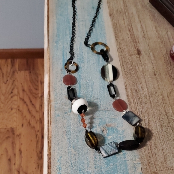 Bohemian Black and Brown long large Beaded Necklace - Picture 1 of 3